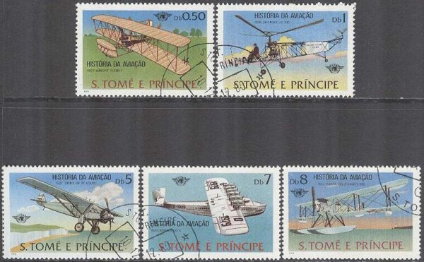 S. Tomé E Principe - M  592-596 Flygets Historia I bla Spirit of St. Louis, 5 olika