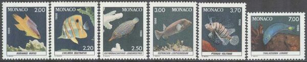 Monaco - M 1844-1849 Akvariefiskar på Ozeanographiska Museet, 6 kpl **