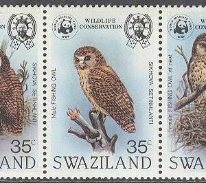 Swaziland – M  398-402 Fåglar – Afrikansk fiskuggla – Naturskydd – WWF, 5-strip kpl**