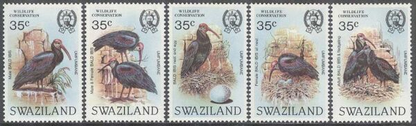 Swaziland - M  449-453 Fåglar - Skallig ibis, 5 kpl **