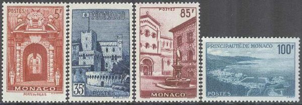 Monaco - M  618-621 Vyer - Byggnader bla Klocktorn i Slottet, 4 kpl **