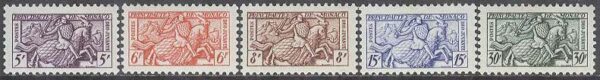 Monaco - M  497-501 Frimärken för Visitkort - Ryttare på Häst, 5 kpl *