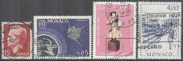 Monaco - M  424, 798, 1615, 1738 Bla Rymd, Fürst Rainer, Museum, 4 olika