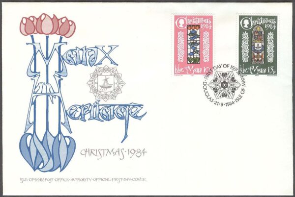 Isle of Man - FDC 1984-09-21 - Jul 1984 Fönsterkonst, 2 kpl