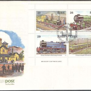 Irland – FDC 1984-01-30 – Irländsk Järnväg 150 år – Lok bla Kestrel, Block