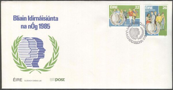 Irland - FDC 1985-08-01 - Internationella Ungdomsåret 1985, 2 kpl