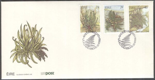 Irland - FDC 1986-03-20 - Irländsk Flora - Ormbunkar, 3 kpl
