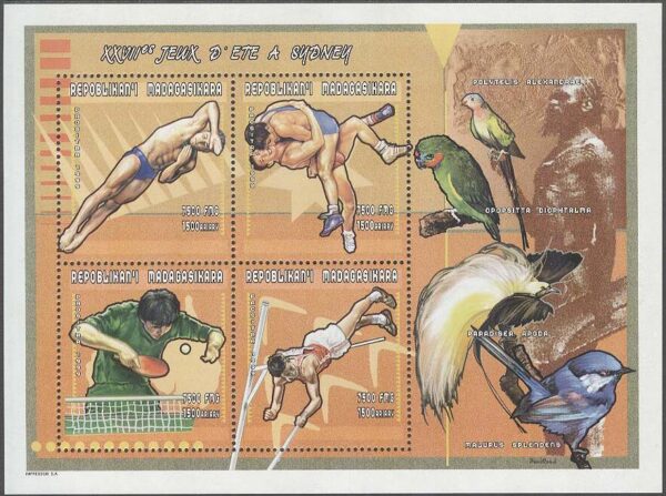 Madagaskar - M 2460-2463 OS i Sydney 2000 bla Stavhopp, Miniark kpl **