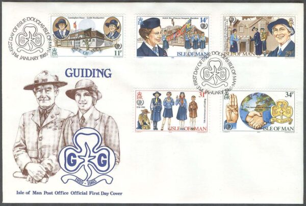 Isle of Man - FDC 1985-01-31 - Kvinnlig scouting 75 år, 5 kpl