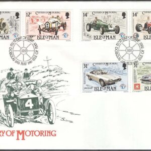 Isle of Man – FDC 1985-05-25 – Bilar 100 år bla Alfa Romeo 1934, 6 kpl