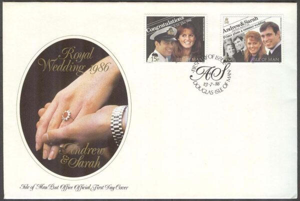 Isle of Man - FDC 1986-07-23 - Bröllop Prins Andrew & Sarah F, 2 kpl