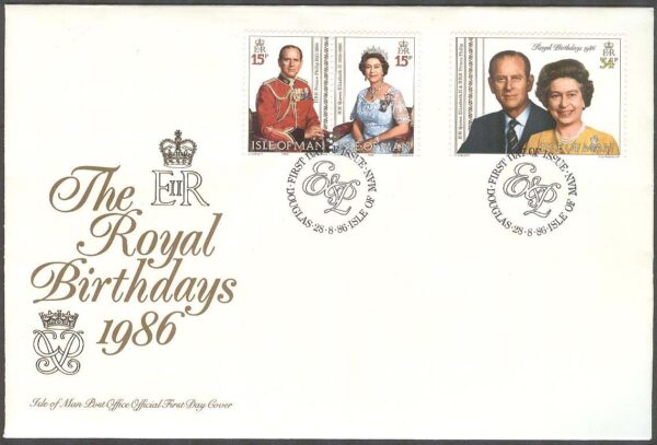 Isle of Man - FDC 1986-08-28 - Kungliga Födelsedagar, 3 kpl