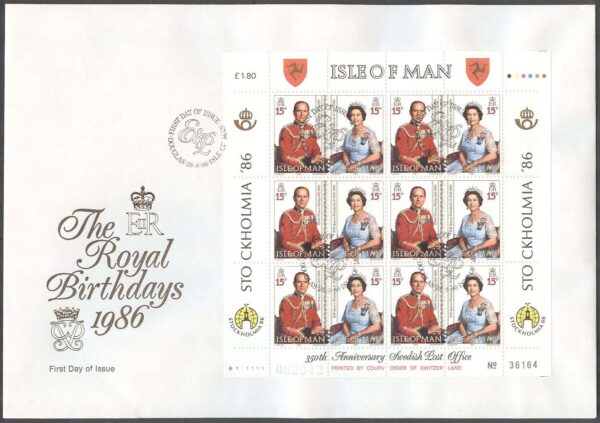 Isle of Man - FDC 1986-08-28 - Kungliga Födelsedagar, Miniark kpl