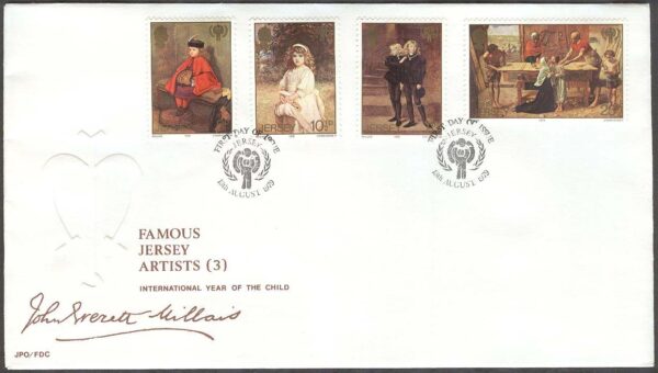 Jersey - FDC 1979-08-13 - Konst, Int. barnåret, målningar av Millais, 4 kpl