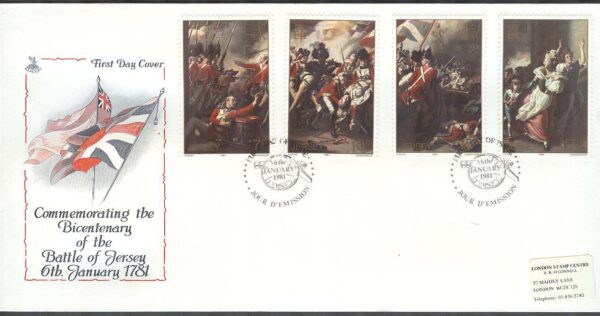 Jersey - FDC 1981-01-06 - Slaget om Jersey 200 år - Uniformer, 4 kpl