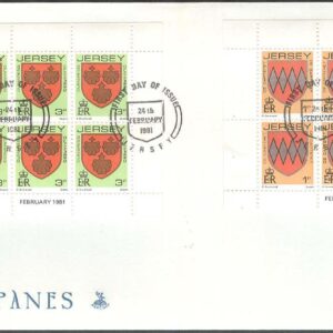 Jersey – FDC 1981-02-24 – Familjevapen, 4 st 6-Block kpl från Häfte
