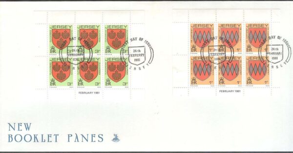 Jersey - FDC 1981-02-24 - Familjevapen, 4 st 6-Block kpl från Häfte