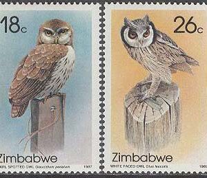 Zimbabwe – M  360-363 Fåglar – Ugglor bla Afrikansk dvärguv, 4 kpl **