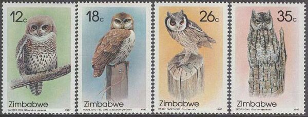 Zimbabwe - M  360-363 Fåglar - Ugglor bla Afrikansk dvärguv, 4 kpl **