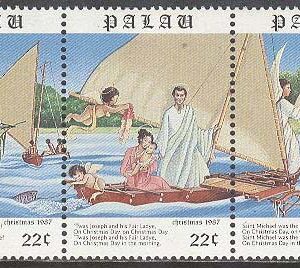 Palau – M  211-215 Jul 1987 – Fåglar – Båtar – Julpsalm, 5-strip kpl **