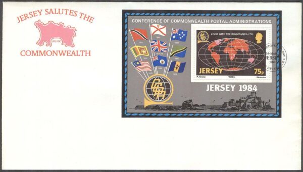 Jersey - FDC 1984-03-12 - Commonwealth Postkonferans - Flaggor, Block