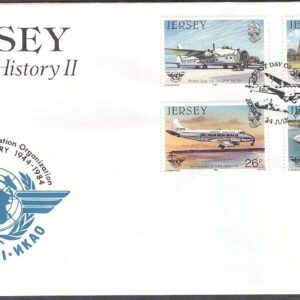 Jersey – FDC 1984-07-24 – Flygets Historia II – Civilluftfart 40 år – Flygplan, 4 kpl