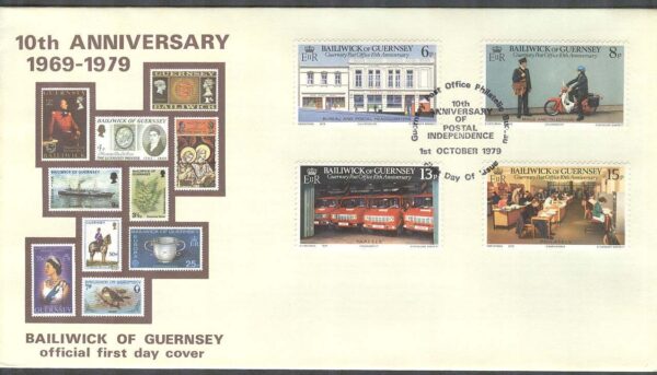 Guernsey - FDC 1979-10-01 - Postförvaltningen - Moped - Postbil, 4 kpl
