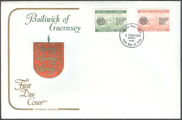 Guernsey - FDC 1980-02-05 - St. Peter Port - Portomärken 2 kpl