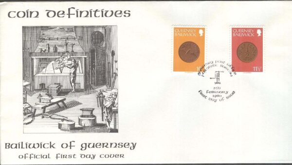 Guernsey - FDC 1980-02-05 - Mynt bla Silverjubileum, 5 kpl
