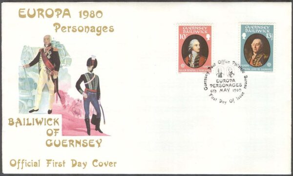 Guernsey - FDC 1980-05-06 - Europa CEPT 1980 Personligheter, 2 kpl