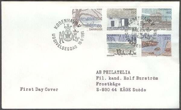 Danmark - FDC 1981-06-18 - Motiv från Själland - Landskap - Byggnad, 5 kpl Adressat