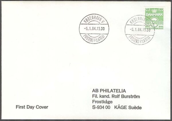 Danmark - FDC 1984-01-05 - Våglinjetyp 230 öre ljusgrön, 1 kpl Adressat