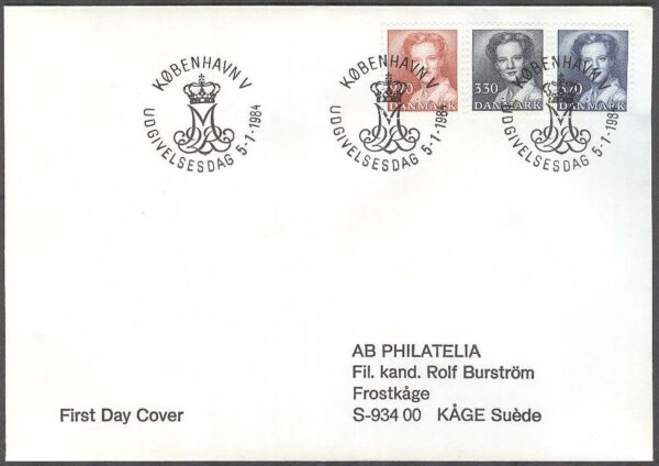 Danmark - FDC 1984-01-05 - Drottning Margrethe, Typ II, 3 kpl Adressat