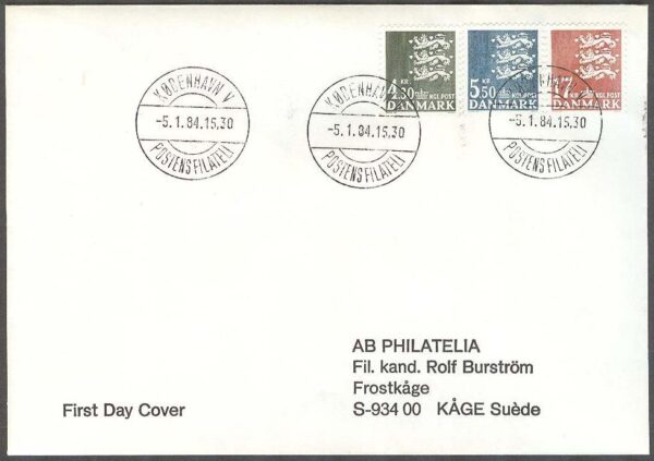 Danmark - FDC 1984-01-05 - Lilla Riksvapnet, 3 kpl Adressat