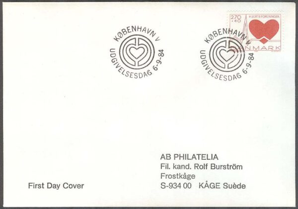 Danmark - FDC 1984-09-06 - Hjärtföreningen, 1 kpl Adressat