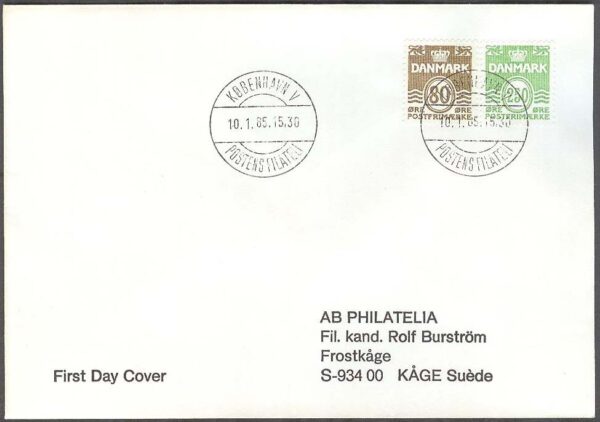 Danmark - FDC 1985-01-10 - Våglinjetyp 80 öre - 250 öre, 2 kpl Adressat