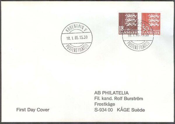 Danmark - FDC 1985-01-10 - Lilla Riksvapnet, 2 kpl Adressat