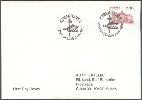 Danmark - FDC 1985-01-24 - Reformerta kyrkan 300 år - Byggnad, 1 kpl Adressat