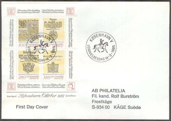 Danmark - FDC 1985-03-14 - Hafnia 87, Block Adressat