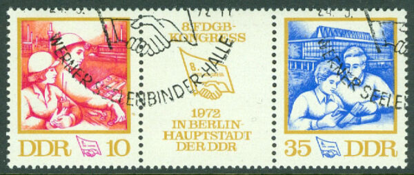 DDR - M 1761-1762 + Zf Den fria tyska fackföreningen FDGB, 3-strip kpl