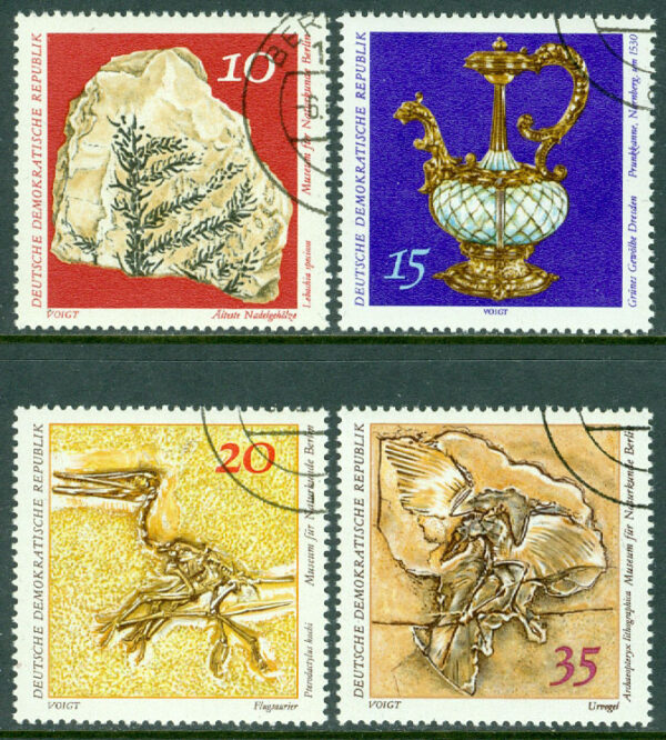 DDR - M 1822-1824, 1826 Muséet för biologi, paläontologiska samlingar, 4 ol.