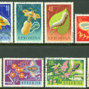 Rumänien – M 2214-2221 Insekter – Bi- och silkesmaskodling, 8 kpl
