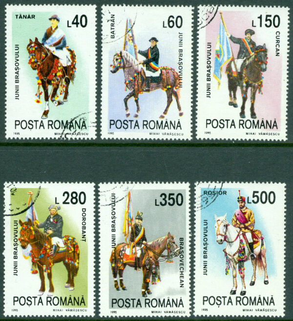 Rumänien - M 5063-5068 Hästar med Ryttare & Flaggor, serie 6 ol.