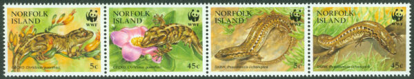 Norfolk Island - M  604-607 WWF, ödlor, bl a gecko, 4-strip kpl **