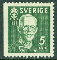 Sverige – F  266B Gustaf V 80 år, 5 öre 3-sid *