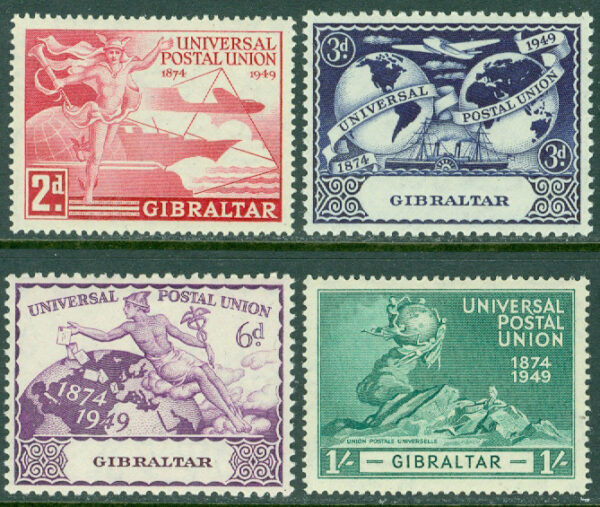 Gibraltar - M  125-128 Världspostföreningen UPU 75 år, 4 kpl **