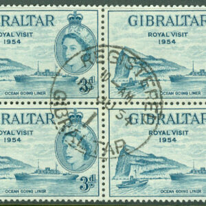 Gibraltar – M  139b Elisabeth II och Gibraltarklippan. Vackert stpl fyblock.