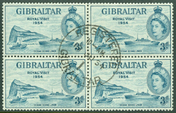 Gibraltar - M  139b Elisabeth II och Gibraltarklippan. Vackert stpl fyblock.