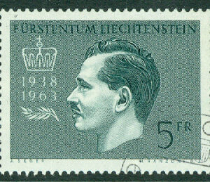 Liechtenstein – M  427 Furste Franz Josef II vid tronen 25 år, 1 kpl stpl