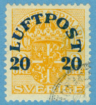 F 137 Luftpost 20 öre på 2 öre gulorange